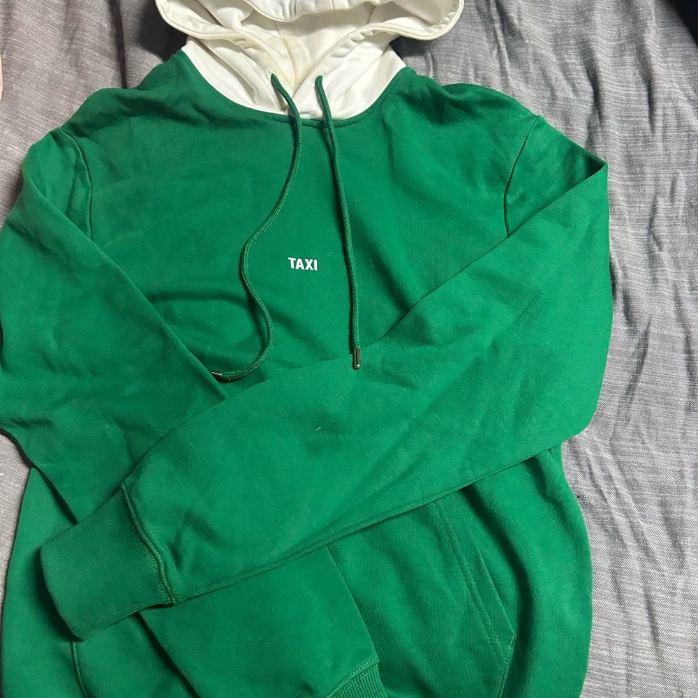 Green Helmut Lang Hoodie with White Hood